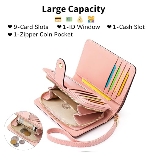 Leather Wallets for Women RFID Blocking Bifold Zipper Pocket Wallet Card Case Purse with ID Window2