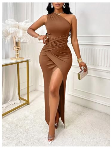 Floerns Women's One Shoulder Sleeveless Wrap Dress Split Ruched Cocktail Party Maxi Dresses3
