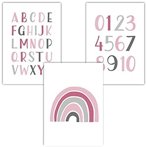 Frechdax® 3-delige set kinderkamer poster babykamer DIN A4 zonder fotolijsten | meisjes jongen | kinderposter foto’s Set…