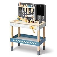 ROBOTIME Kids Tool Bench, Wooden Toy Tool Bench with Realistic Tools and Electric Drill, Kids Workbench for Kids Pretend Play Learning, Toddler Tool Bench Gift for Boys & Girls Age 3-5 (Blue)