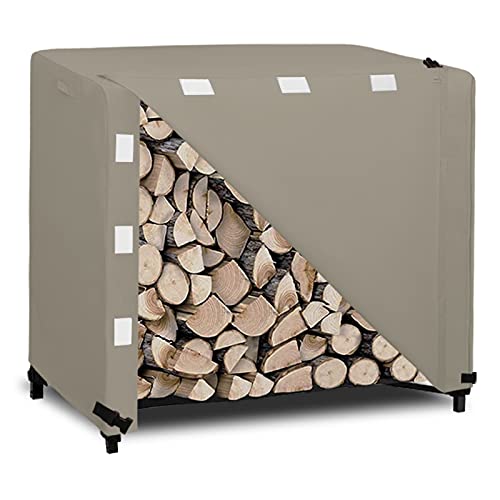 Easy-Going 4 Feet Outdoor Log Rack Cover 600D Heavy Duty Waterproof Weatherproof Firewood Cover with Openable Front Flapï¼ˆ48"x24"x41", Camel