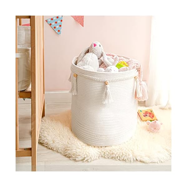  Mkono-Macrame-Decorative-Cotton-Rope-Basket-Boho-Cute-Woven-Tassel-Tall-Basket-Closet-Storage-Bins-Organizer-for-NurseryBaby-Toys-Potted-Plants-CoverLiving-RoomBedroom-Home-Decor-157x-196