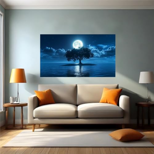 Vinilo de árbol con lago Moon de 120x80 cm para pared de casa 2