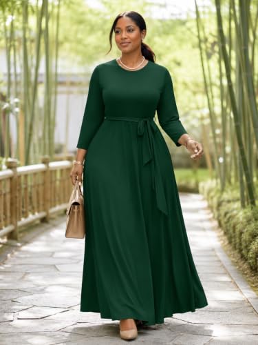 Image of PinkPatty Women's Plus Size V Neck 3 /4 Sleeve Boho Maxi Dress with Pockets