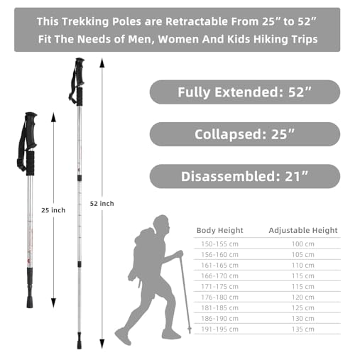 Image of Hiking Trekking Poles, 2 Pack Collapsible,Lightweight, Anti Shock, Hiking or Walking Sticks,Adjustable Hiking Pole for Men and Women (Silver)