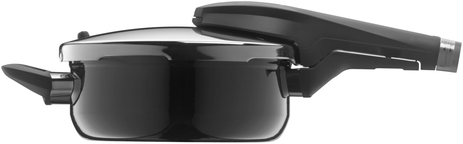 WMF Perfect Premium Fusiontec - Pentola a pressione a induzione, 3 l, in ceramica high-tech, 2 livelli di cottura, con manopola tutto in uno, colore: Nero