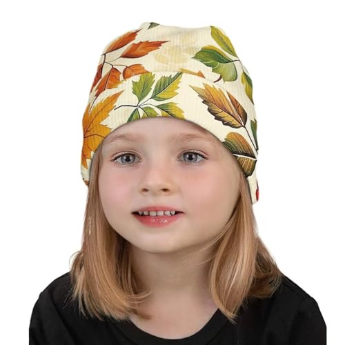 Babrukda Maple Leaves Beanie for Girls Kids Beanies Caps Soft Knit Winter Hats Roll-up Edge Stretch Caps for Cold Weather3