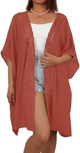 Bsubseach Women Chiffon Kimono Cardigan Beach Cover Up Lace Swims...