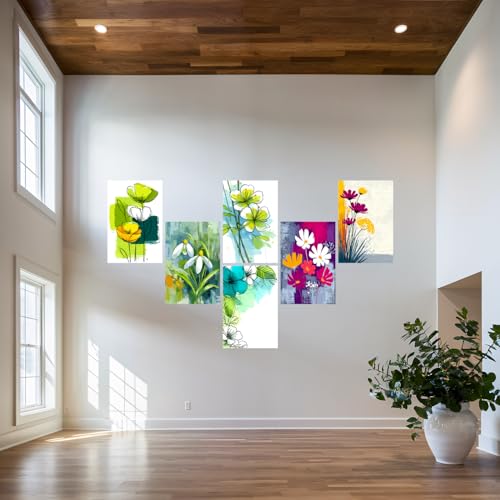 Image of SiddArtify Floral Botanical Wall Art Prints Set - Watercolor Flower Poster Decor for Living Room Bedroom Office - 12x18 inch Sticker Pack of 6