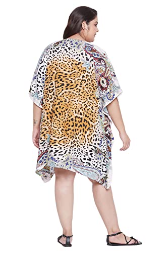 Image of Oussum Short Caftans for Women Plus Size Kaftan Tunic Tops Polyester Summer Beach Clothing Mini Cover Ups Dress for Ladies