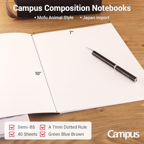 Image of KOKUYO Composition Notebooks, 3 Pack Campus B5 Comp Book with Dotted College Ruled, 40 Sheets, School Lined Notebook in Mofu Animal, Cute Journal for Women Girls Work Study Note Taking