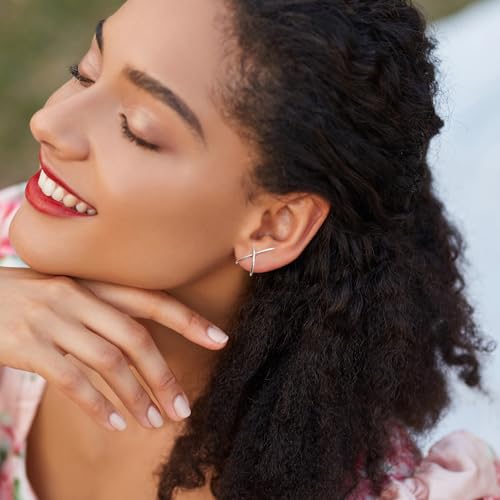 MUNDELL 14K Gold Plated 925 Sterling Silver Dainty X Stud Earrings Minimalist Hypoallergenic Earring for Women Jewelry Gifts3
