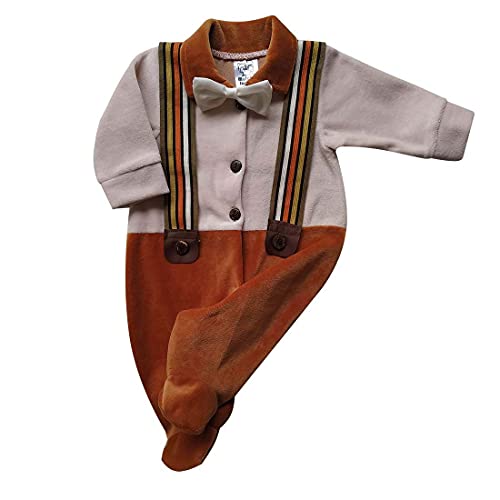 Macacão Longo Bebê Menino com suspensório e Gravatinha Borboleta Plush Tamanho:G sem Pezinho