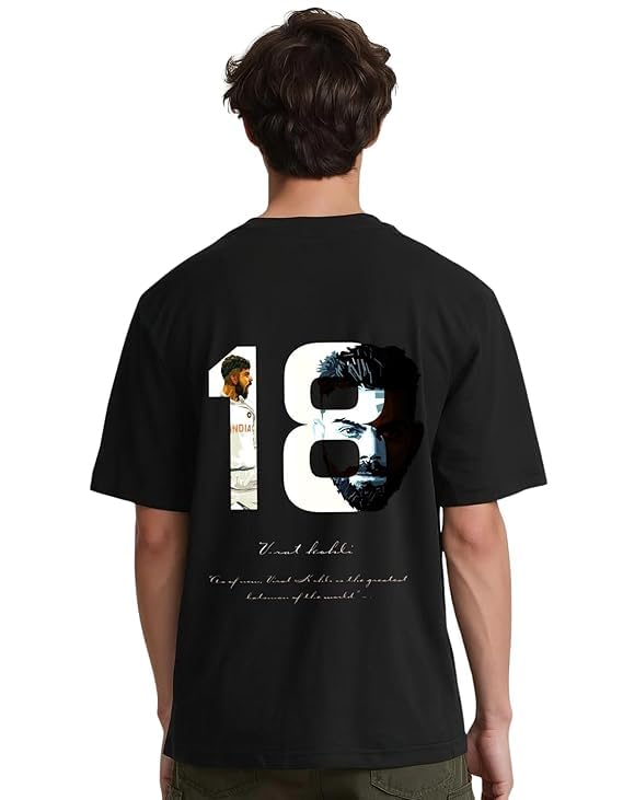 riwazah Men’s Oversized Black T-Shirt | Virat-Style Fan Tshirt for Cricket Lovers | Cotton Drop-Shoulder Streetwear T Shirt-picture-51