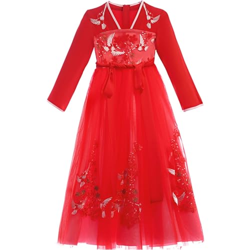 Robe de Nouvel An pour enfants en dentelle et broderie florale chinoise