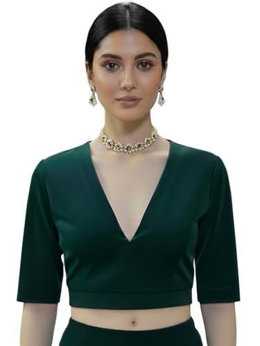 Image of Thevasa Women's Everyday Divine Depth V Neck Half Sleeves Blouse