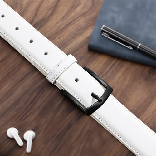 Men's Belt Leather Belt for Men Dress Casual Golf Jeans Pants 1 3/14" (White)2