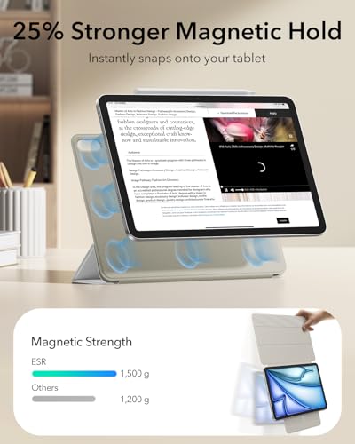 Image of ESR for iPad Air 11-inch M4 /M3 /M2, iPad Air 5th /4th Generation Case, White | Slim Trifold Two-Way Stand, Powerful Magnetic Attachment, Durable Protection, Auto Wake /Sleep, Rebound Series