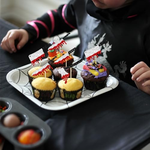 Ephlyn EPH-2022-061-26 24Pcs Halloween Cupcake Toppers Glitter Horror Blood Knife Cupcake Picks Killer Birthday Cake Decorations thumb #4