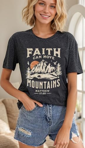 Sun and Mountain Shirt for Women Camping Hiking Shirt Sunrise Pine Tree Graphic Tees Nature Casual Short Sleeve Shirt3