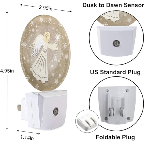 Image of Angel Night Lights Plug into Wall White Angel Wings Cute Plug-in Nightlight Auto on /Off Dim Light Wall Light Sleep Friendly for Boys Girls Room Decor & Holiday Gifts