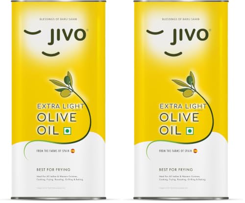 Image of Jivo Extra Light Olive Oil 5 Litre TIN | Imported from Spain | Recommendable Daily Cooking for Roasting, Frying, Baking All type of Cuisines| Low Saturated Fat, Low Saturated Fat | (Pack of 2)