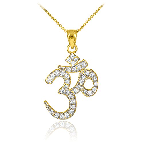 14k Gold Hindu Meditation Charm Yoga 'Om' (Ohm) Diamond Pendant Necklace (16 Inches)