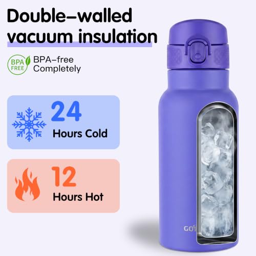 Image of GOPPUS 17oz Insulated Water Bottle with Leak-Proof Flip Lid & Carry Handle,Double-Wall Stainless Steel Bottle for School,Outdoor,and the Gym(Purple)