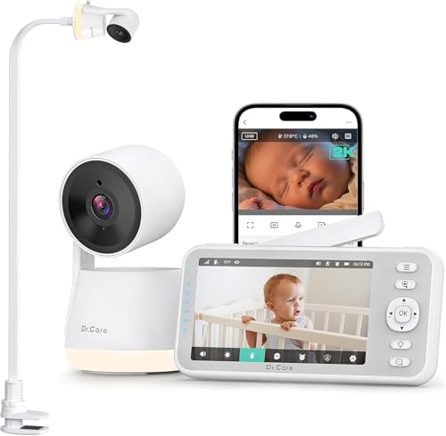 Dr.Care Smart WiFi Baby Monitor with 2 Cameras Clip Mount - 5 1080P FHD & 2K Camera App Control Privacy Mode 5000mAh Removable Battery Cry & Motion Alerts HD Night Vision Multi-User