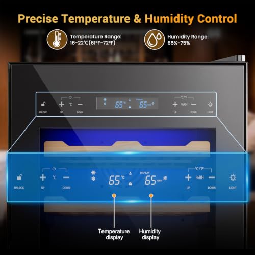 Image of 86L Electric Humidor, Stainless Steel Humidor Cabinet with Powerful Compressor Cooling, Dual Temp & Humidity Control,Touchscreen LED Display with Blue Light & Security Lock, Holds Up to 700 Pieces