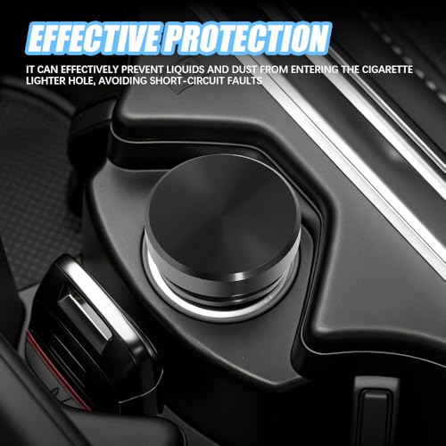 Image of Car Cigarette Lighter Plug Cover, Car Cigarette Lighter Dust Covers, Aluminum Alloy Cigarette Lighter Socket Cover Cap, Waterproof Plug Decoration Cover for Most Cars SUVs Trucks