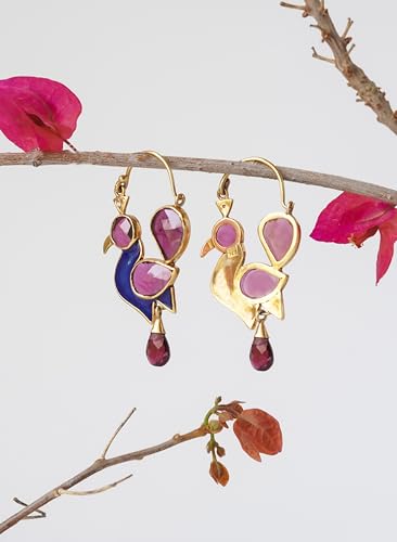 925 Sterling Silver Bird Earrings, Vintage Earrings, Natural Gemstone Garnet Bird Earrings, Delicate Bird Jewellery, Gift For Her2