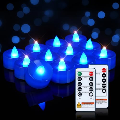 Image of Homemory 24-Pack Navy Blue Remote Flameless Tea Light Candles, 400+ Hrs | 2 /4 /6 /8H Timer LED Battery Flickering Tealight Votives for Wedding Centerpieces, Romantic Nights, Baby Showers and Advent Tea