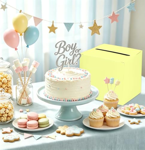 Image of SietDESEO Yellow Card Box for Graduation Large Gift Card Box Holder 9.8 inch x 9.8 inch Money Cards Box Diy Card Box for Wedding Reception Baby Shower Birthday Cards Box Holder