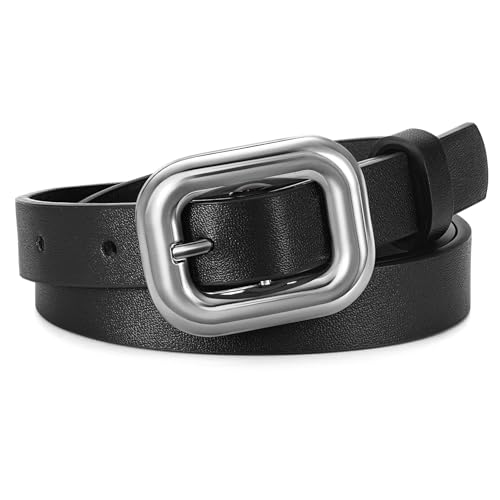 JASGOOD Women Skinny Leather Belt for Jeans Pants Dresses Fashion Ladies Thin Waist Belt with Metal Buckle