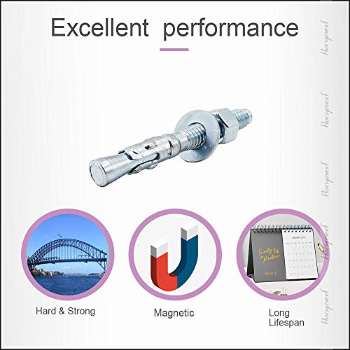 Horiznext 822185 3/8 Inch X 3 Inch Wedge Anchor, Fastener For Cement And Concrete Only, Heavy Duty Zinc-Plated Carbon Steel Screw Bolt Nut Expansion Head Kit To Drill Wall thumb #2