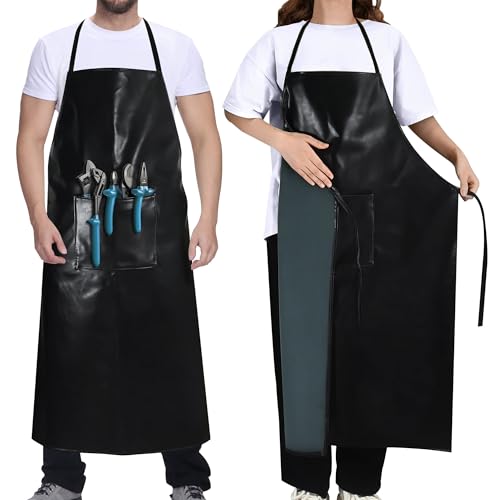 cakefly Waterproof Aprons with Pocket 40 PVC Heavy Duty Work Aprons Chemical Acid Stain Oil Resistant Apron for Men Women Black Professional Apron for Kitchen Butcher Chef Pet Shop