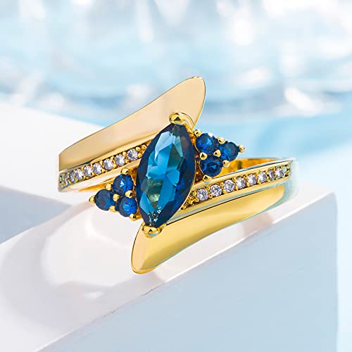 Gemstone Engagement Rings for Womens Inlaid Zircon Bridal Wedding Bands Oval Solitaire Proposal Rings (Blue, 7)4