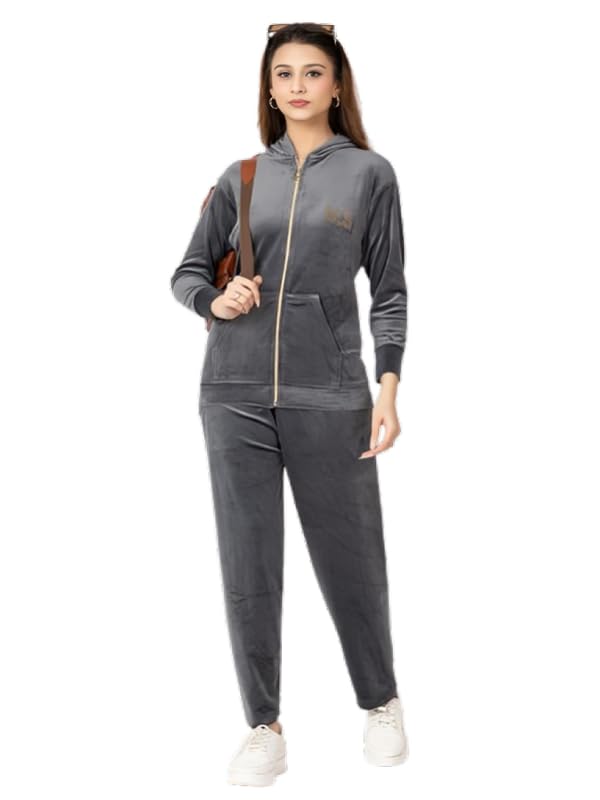 us reload Women Velvet Tracksuit Set, Full Zip Jacket with Pockets, Elastic Waist Pants for Winter Wear-picture-23