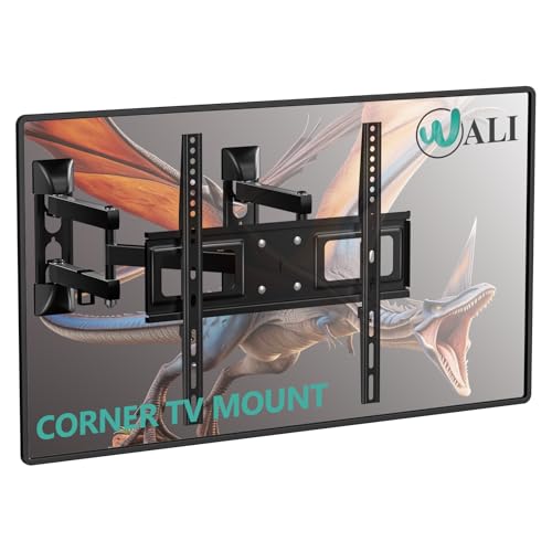 Image of WALI Corner TV Wall Mount for 26-55 inch Flat Curved TVs, Full Motion Corner Bracket for LED, LCD, OLED Screens up to 110lbs, 400x400mm Mounting Holes, Black