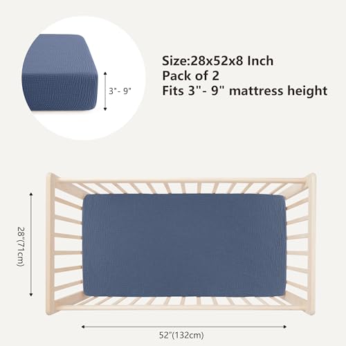 Image of Bearmoss Muslin Crib Sheets 100% Cotton Baby Crib Sheets Fitted for Standard Crib Mattress & Toddler Bed Mattress 52 inchx28 inch Soft Breathable Crib Sheet Neutral for Boys Girls - 2 Pack (Blue Elephant)