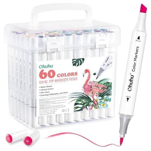 Ohuhu Rotuladores Lettering 60 Colores, Marcadores Doble Punta de Agua, para Dibujar, Colorear, Pintura de Resaltado y Subrayado, con 1 Batidora Incolora y Maletín de Transporte