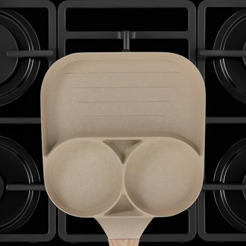 Image of 3 in 1 Frying Pan Dual Egg & Omelette Non-Stick Frying Pan with Heat-Resistant Handle | Stone-Finish Coating | Ideal for Eggs, Pancakes, Mini Uttapam & Snacks Cooking Pan (White)