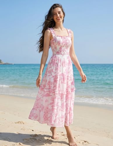 Image of Scarlet Darkness Floral Dress for Women 2026 Flowy Sundress Smocked Cottagecore Dresses