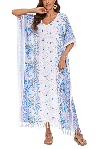 Image of Beautybatik Boho Flora Printed Women Plus Size Kaftan Kimono Loungewear Maxi Long Dress Size XL to 4X