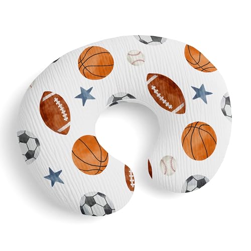 Image of Sweet Jojo Designs Muslin Nursing Pillow Cover (Sports Theme) for Baby Boys, Newborn, Infant 100% Cotton Breastfeeding Pillowcase - PILLOW NOT INCLUDED (Watercolor, Vintage Sport Themed, Balls, Stars)