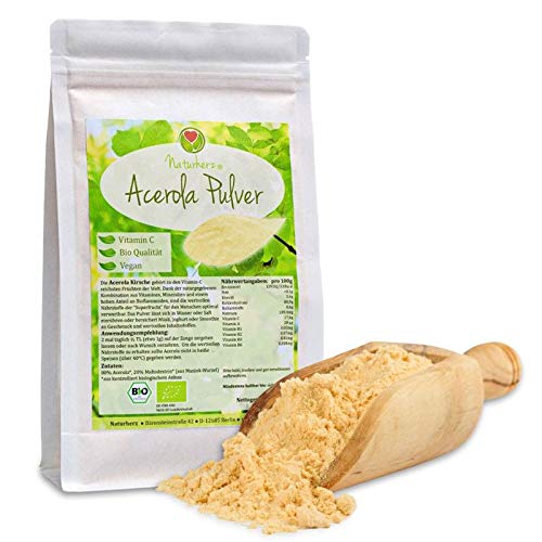 Naturherz BIO Vitamin C - Acerola Pulver - Natürliches hochdosiertes Fruchtpulver mit mindestens 17% Vitamin C - Premium Qualität - 250 g Cover