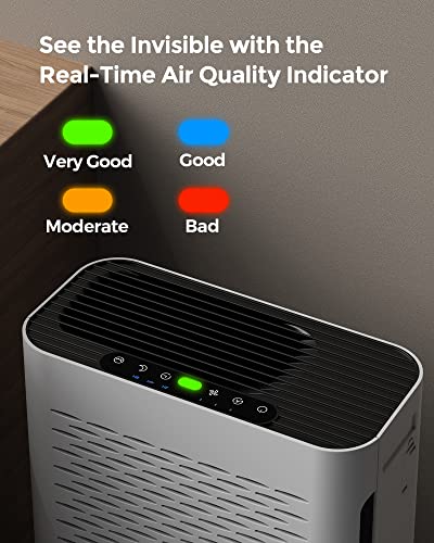 Homvana Air Purifier For Home Larger Room Bedroom, H13 True Hepa Air Filter Purifiers Cleaner, With Auto Mode, Quality Indicator, Silentair Tech, Ozone Free For Pets Allergies Smokers Dust Pollen Etc #TOP6