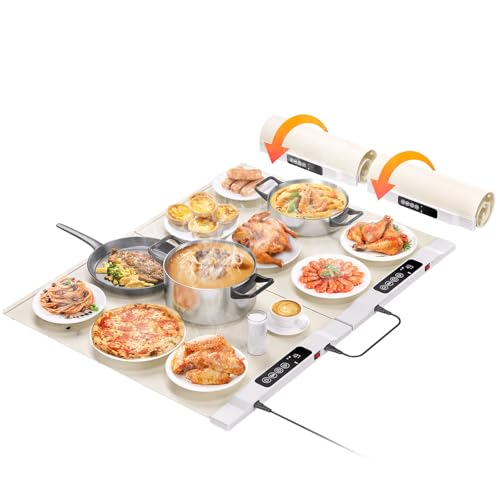 [Upgraded Heating Surface] Electric Warming Mat for Food, Silicone Warming Mat with 7 Adjustable Temperature & 6 Timer Setting, Full Surface Heating, Foldable Warming Mat for Party, Gathering, Events