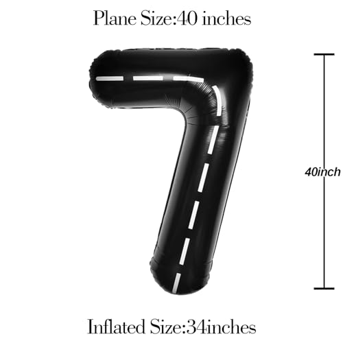 Image of Race Car 40 Inch Black 7 Big Large Helium Balloon Number 0-9 | Track Giant Digital 7th Foil Mylar Party Balloons for Men Birthday Car Theme Party Anniversary Graduation Decorations